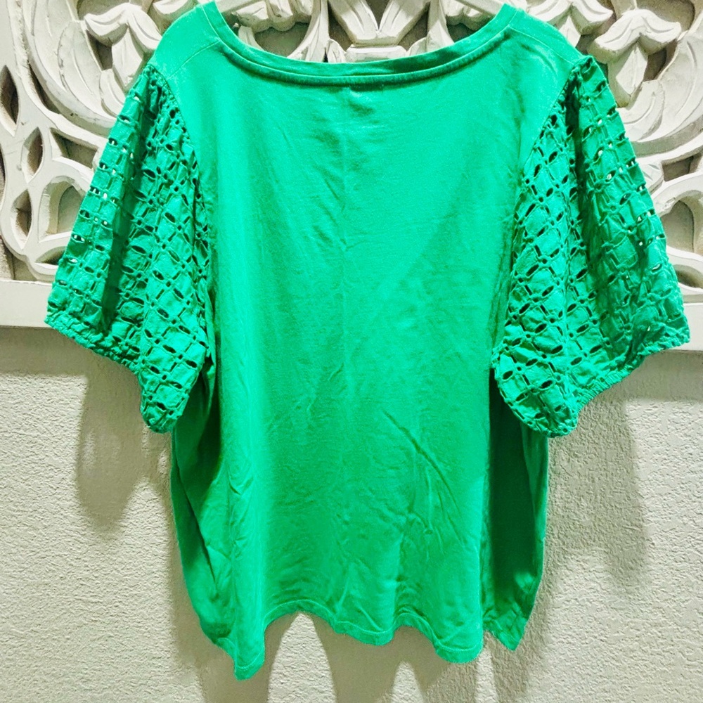 J. Crew Factory Kelly Green Puff Eyelet Sleeve T-Shirt - Picture 3 of 7